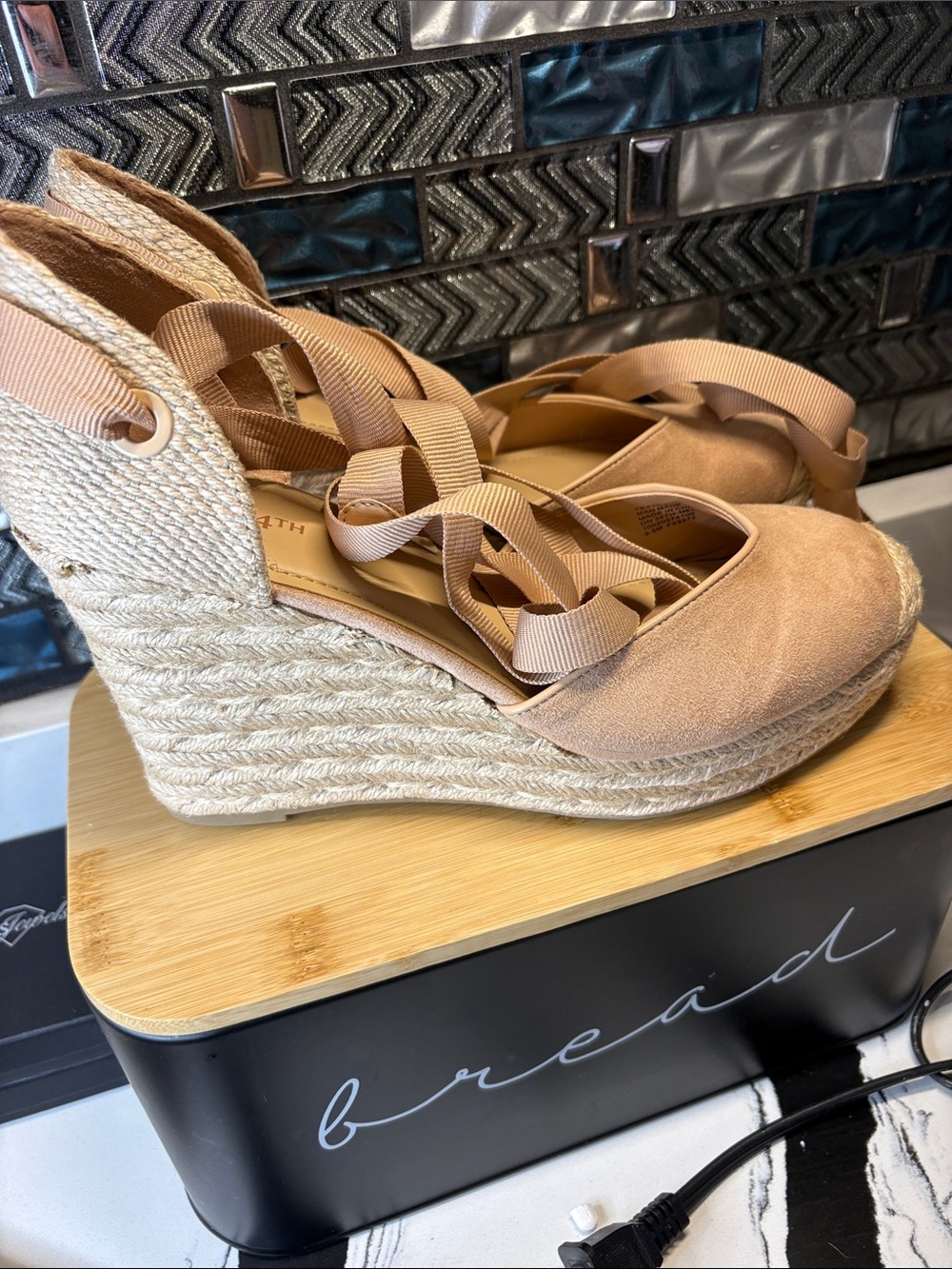 On-34th Blush Espadrille Wedge Sandals with Ankle Tie - Picture 5 of 9